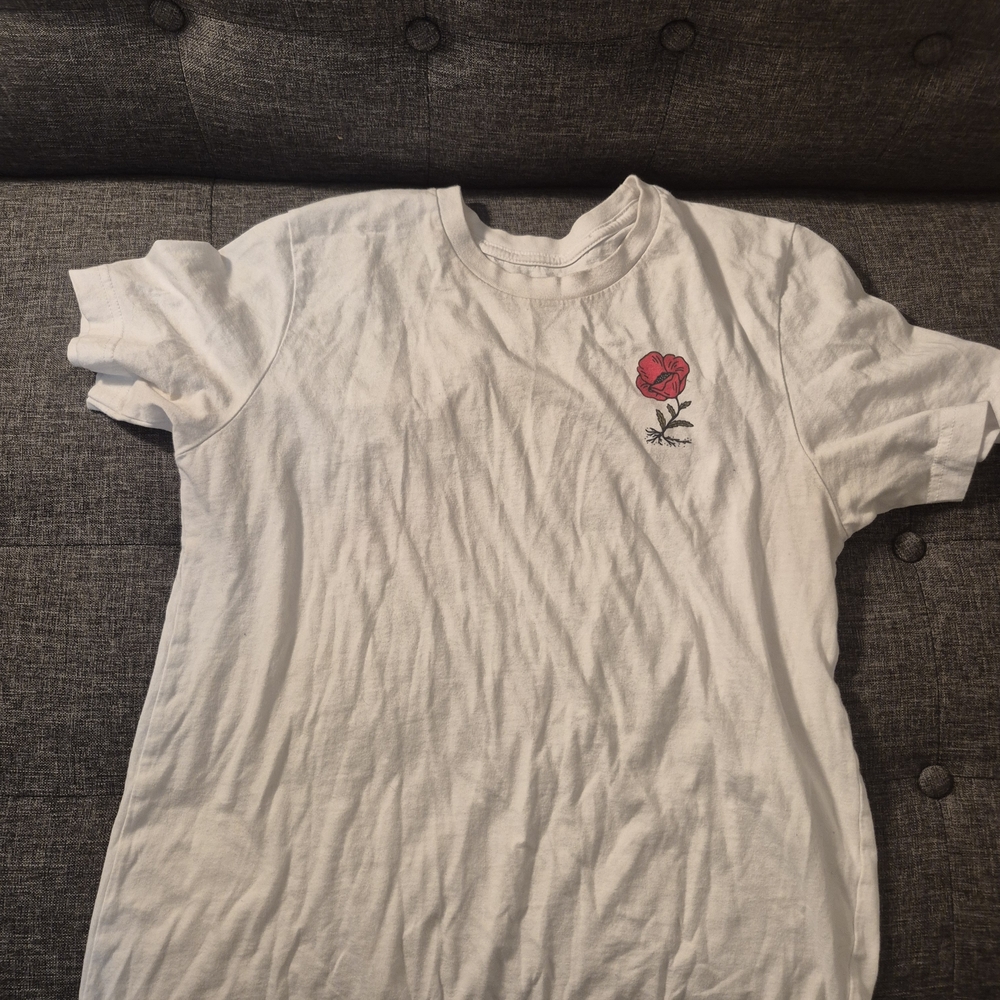 Classic White Tee with Red Floral Embroidery